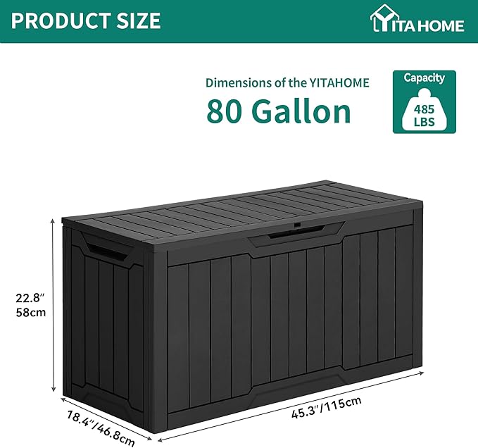 YITAHOME 80 Gallon Outdoor Storage Box, Large Water Resistant Resin Deck Box - Image 7