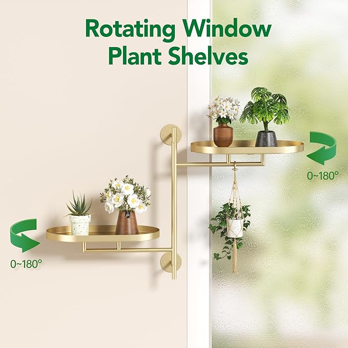 Rotating Window Shelves for Multiple Plants Indoor, 2-tier Metal Corner golden - Image 6