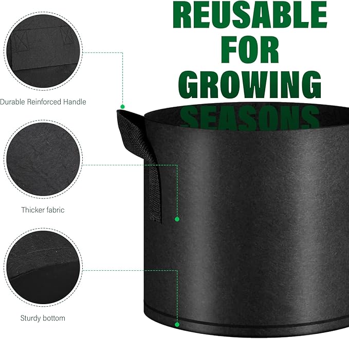 12 Pack Grow Bags 5 Gallon, 300G Heavy Duty Thickened Non-Woven Plant Bag Plant - Image 3