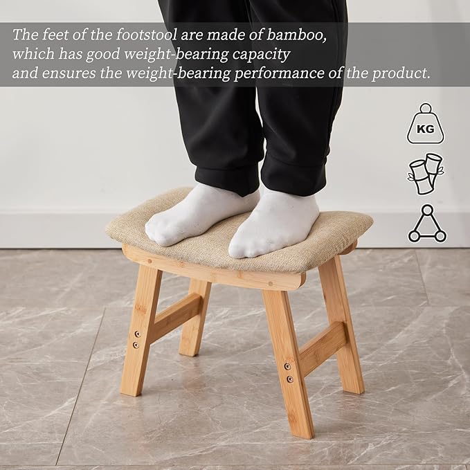 Foot Stool, Bamboo Small Sofa Foot Rest Under Desk, Extra Seating - Image 4