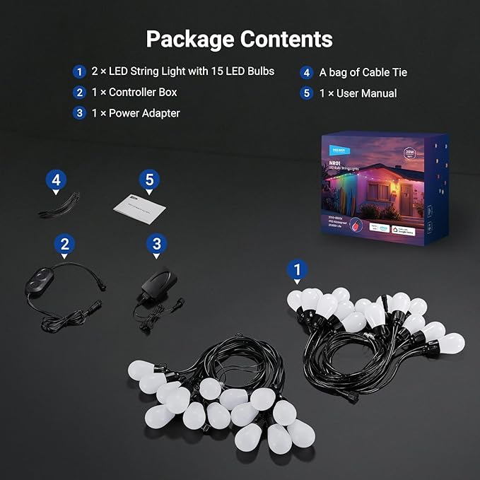 NEEWER 96ft Outdoor String Lights, App Control Smart AI RGBW Hanging Outside - Image 9