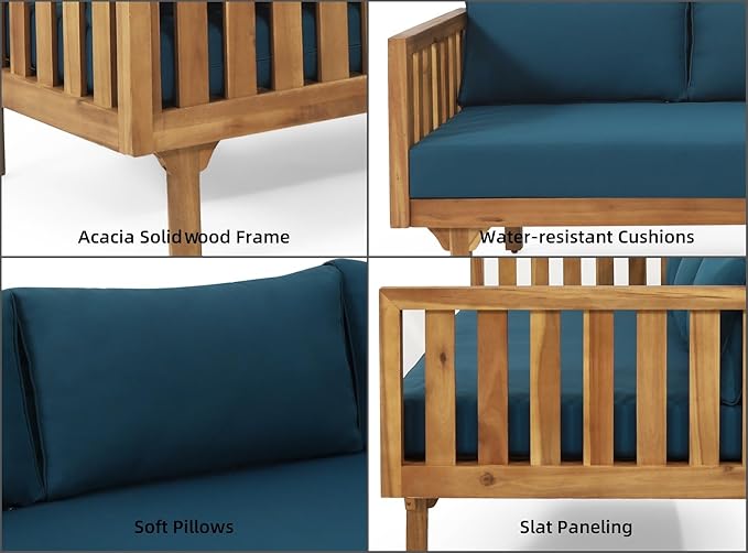 Merax Outdoor 3 Seater Daybed, Acacia Wood Day Bed Couch Sofa - Image 9