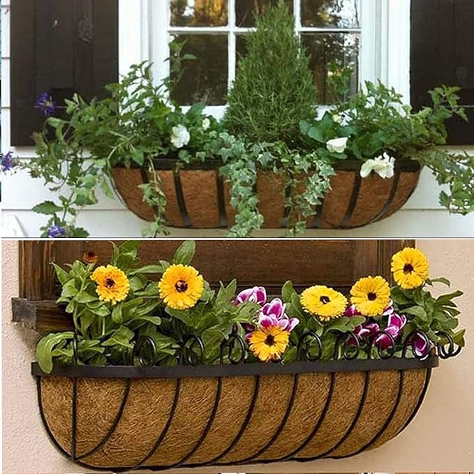 2 pcs Garden Coconut Planter Liners Preformed Window Box Liners Natural Trough - Image 4