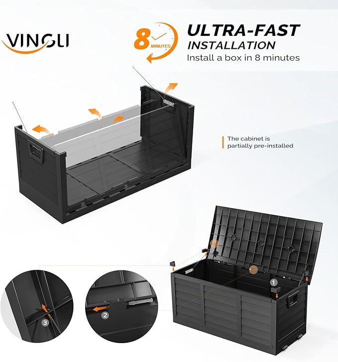 VINGLI 75 Gallon Collapsible Outdoor Storage Box, Simple-to-assemble Plastic - Image 2