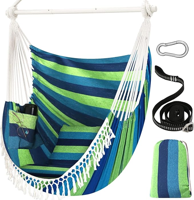 Chihee Hammock Chair 4.9ft x 3.9ft Max 500 Lbs Widen Hanging Swing 2 Cushions by Chihee