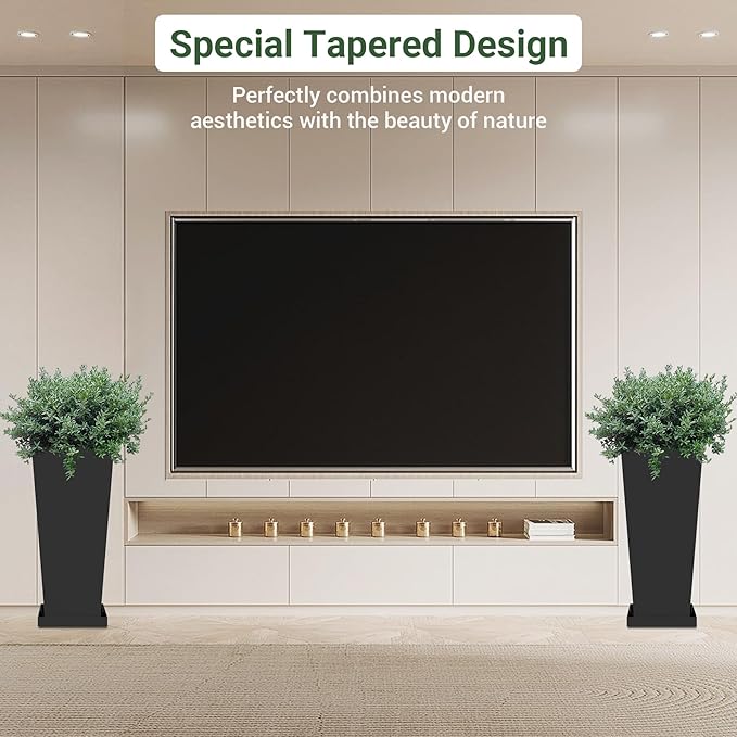 Tall Outdoor Planters Set of 2, 26 inch Tall Planters - Image 4