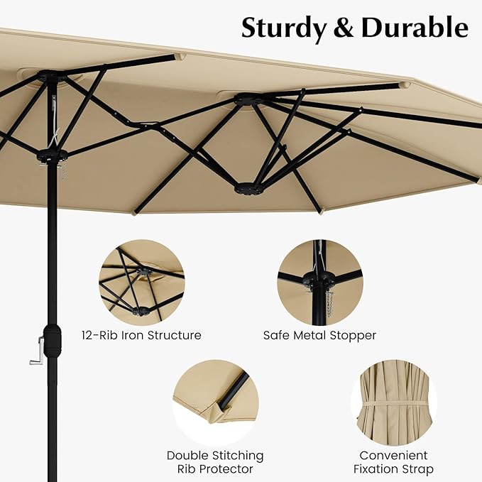 Tangkula 10 Pieces Patio Wicker Dining Set w/Double-Sided Patio Umbrella - Image 7