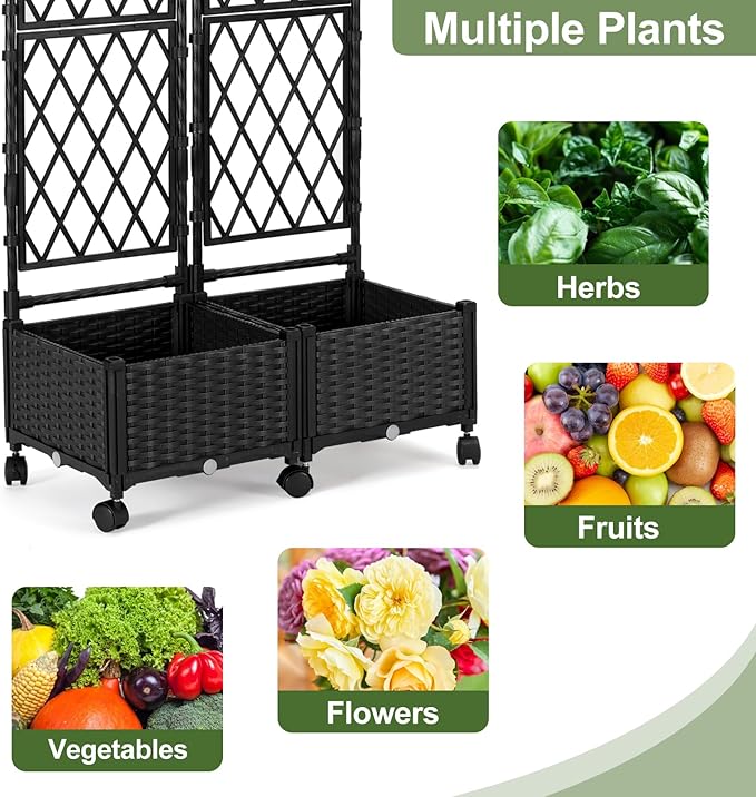 Planter Box with Trellis, 4ft Tall Self-Watering Plastic Raised Garden Beds and - Image 4