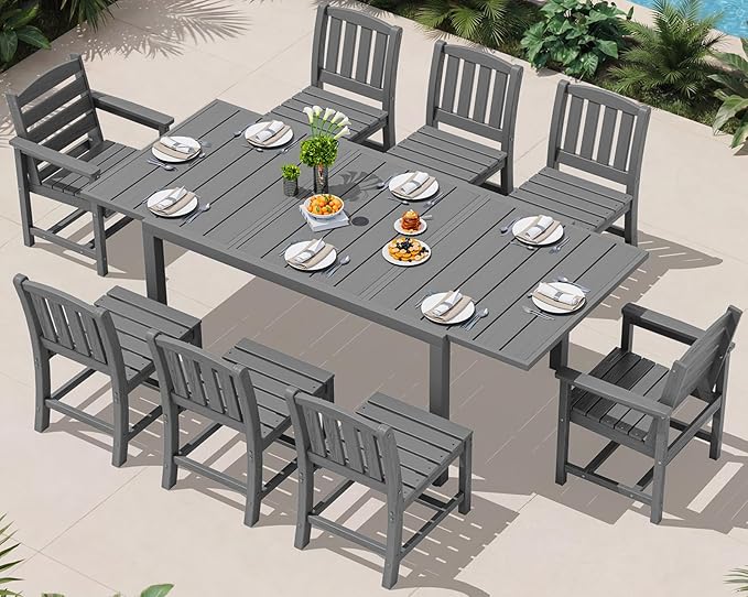 SERWALL 9-Piece Outdoor Dining Set, All Weather HDPE Outdoor Furniture Set by SERWALL
