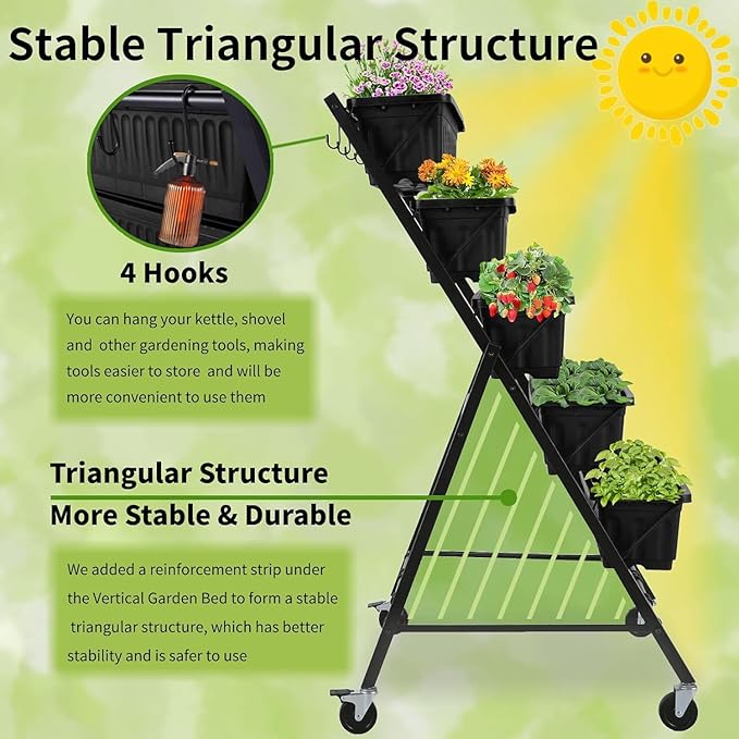 Homdox 2 Pack Vertical Garden Bed, 5 Tiers Raised Garden Planter, 25.6 * 26 * - Image 4