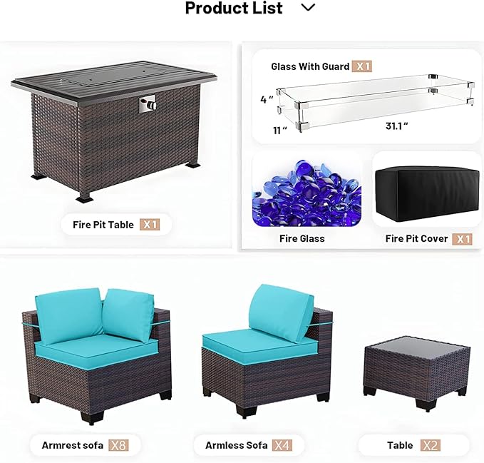 Kullavik 15PCS Outdoor Patio Furniture Set - Image 5