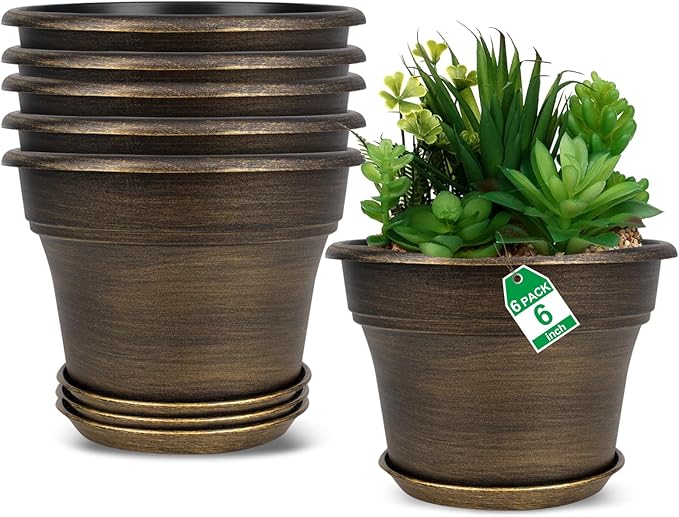 Plant Planters Pots Set of 6 Pack 6 Inch, Plastic Flower Pot by Fodetyff