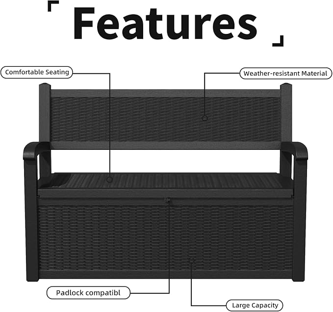 80 Gallon Outdoor Storage Bench Deck Box Waterproof Lockable, Outdoor Storage - Image 8