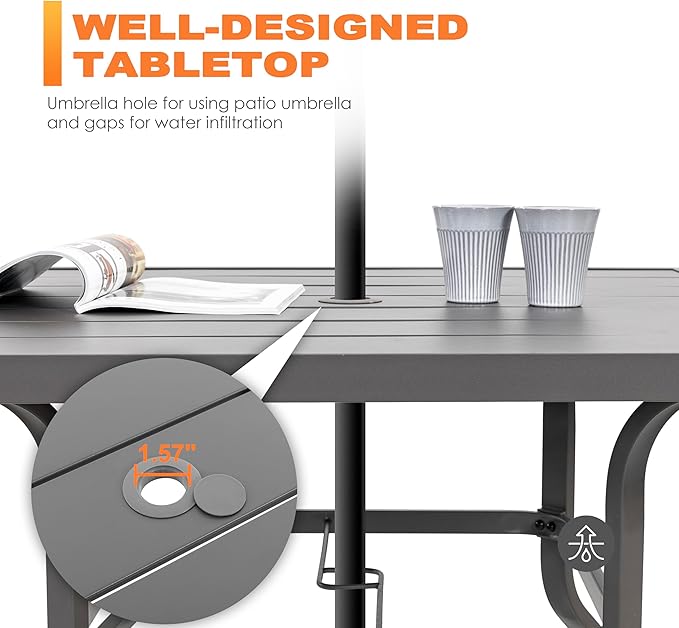 NUU GARDEN 5-Piece Outdoor Patio Dining Set, Slatted 37’’ Square Table - Image 7