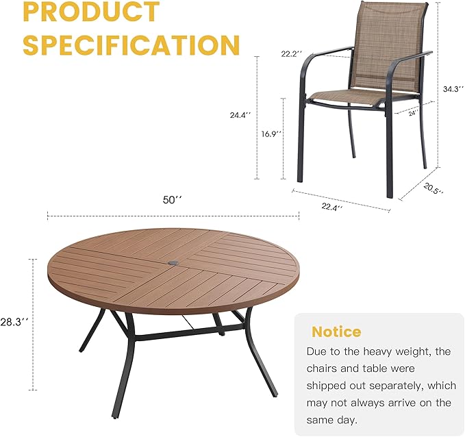 VICLLAX Patio Table and Chair Set of 6, All Weather Metal Round Outdoor Dining - Image 7