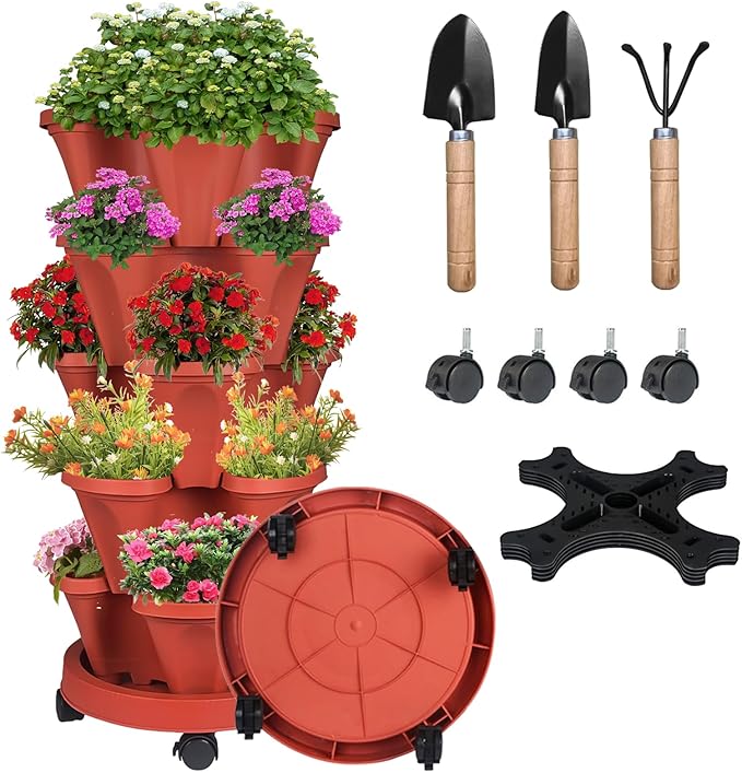Vertical Strawberry Planter-5 Tier Stackable Herb Tower Planters Stacking by SunFunUSA