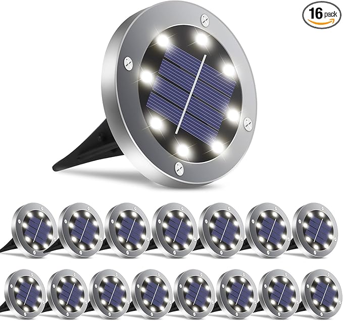 Solar Ground Lights 16 Packs, Garden Solar Outdoor Waterproof Pathway Bright by OULONGER