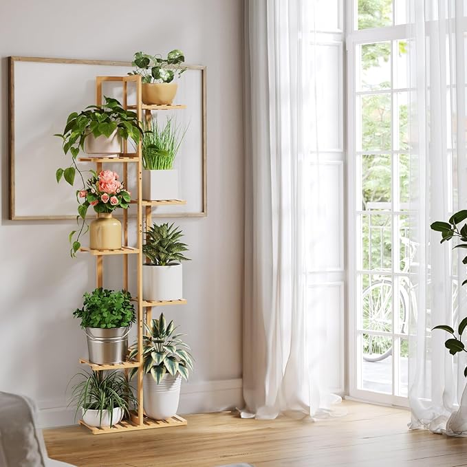 ROSSNY 55 Inch Tall Plant Stand Indoor, 7 Tier 8 Potted Bamboo Plant Stands - Image 3
