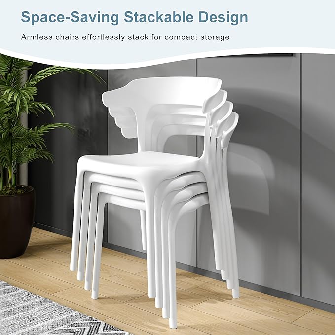 VECELO 4 Pack Plastic Stacking Chairs, Stackable Dining Chairs - Image 4