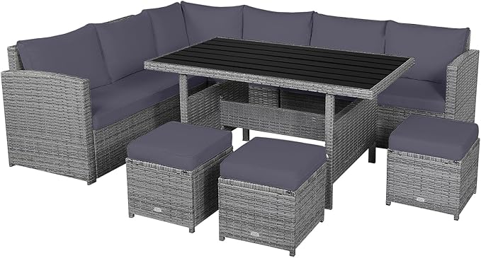 Tangkula 7 Pieces Patio Furniture Set, Outdoor Sectional Rattan Dining Sofa Set - Image 9