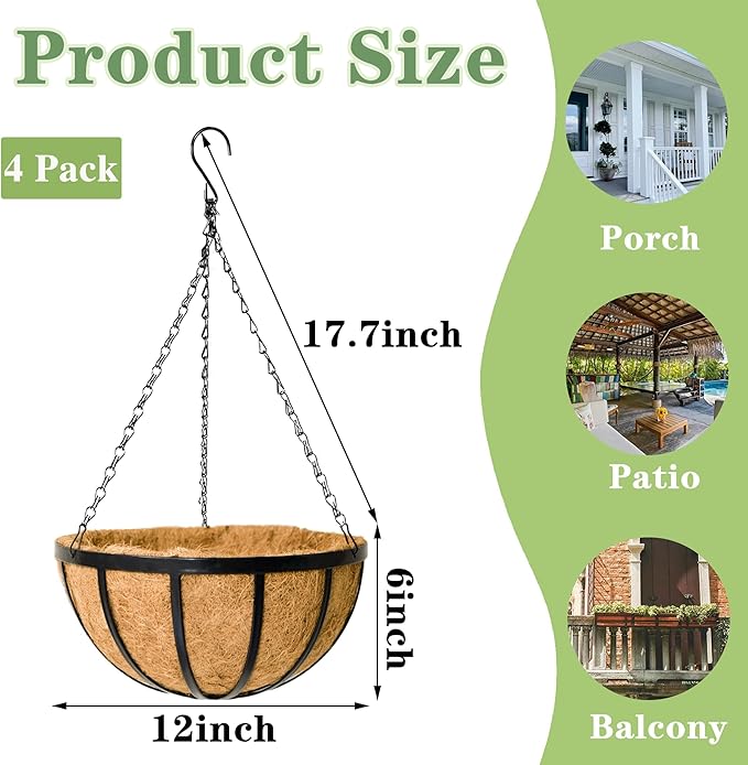 Black Flat Iron Metal Hanging Planter Basket - Image 5