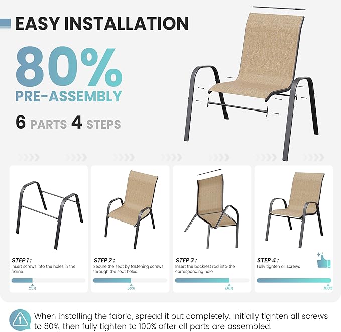 Patio Dining Chair Set of 6, Outdoor Stackable Dining Chairs High Back - Image 8