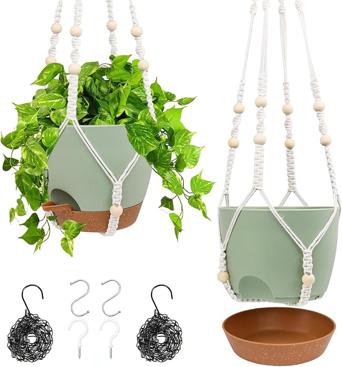 Hanging Planters for Indoor Outdoor Plants, 2 Pack Self Watering Hanging Pots by Vanslogreen