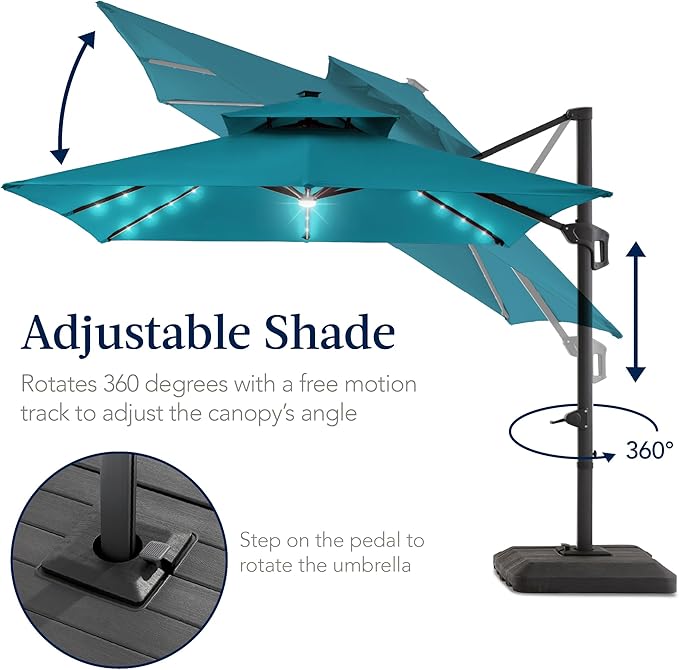 Best Choice Products 9x12ft LED Cantilever Patio Umbrella w/Base Included & - Image 5