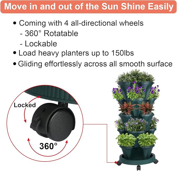 GameXcel Vertical Planter 5 Tier Stackable Planters Garden Planters Strawberry - Image 6