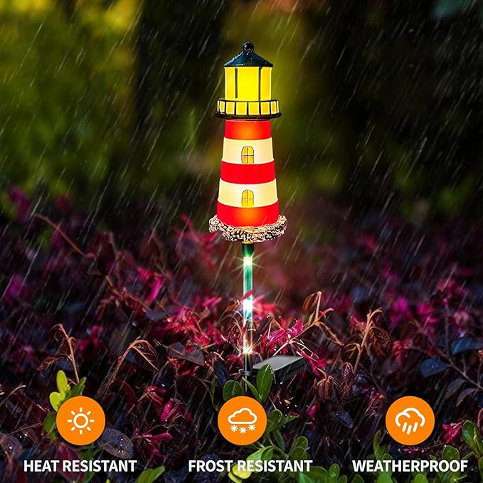 Solar Garden Lights Outdoor Decorations, 4 Packs Lighthouse Waterproof - Image 4