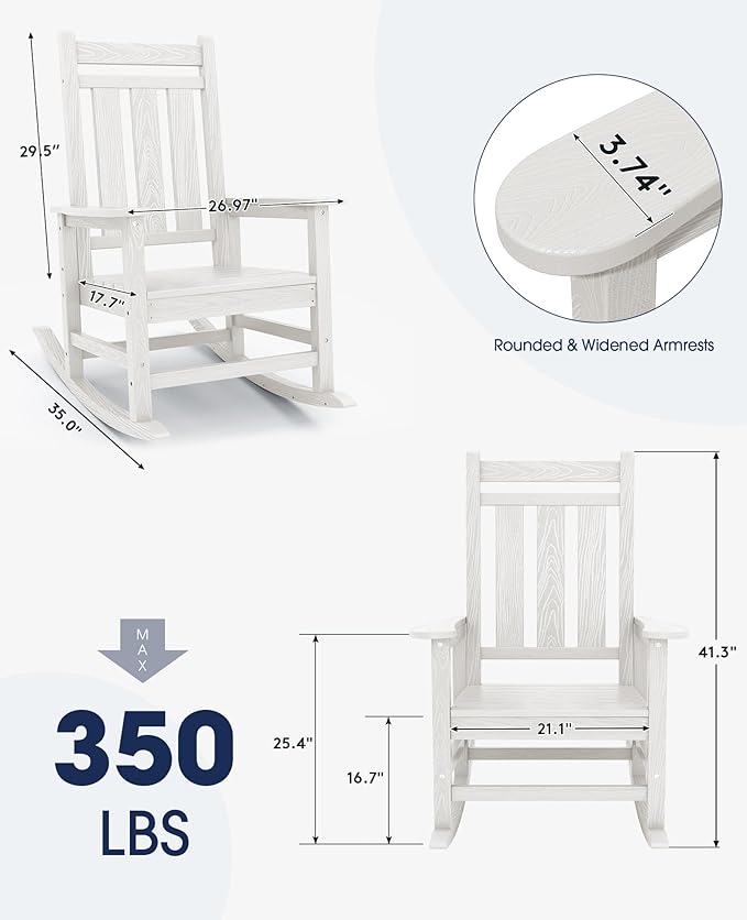 KINGYES Oversized Outdoor Rocking Chair Set of 6, All-Weather Patio Rocking - Image 2