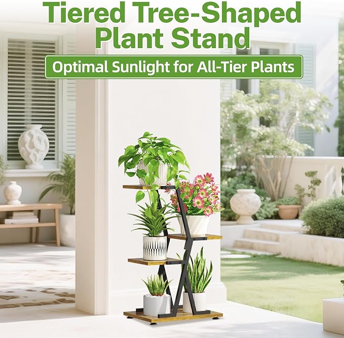 iDavosic.ly 3 Tier Indoor Plant Stand, Corner Tall Metal & Wood Flower Shelf - Image 4
