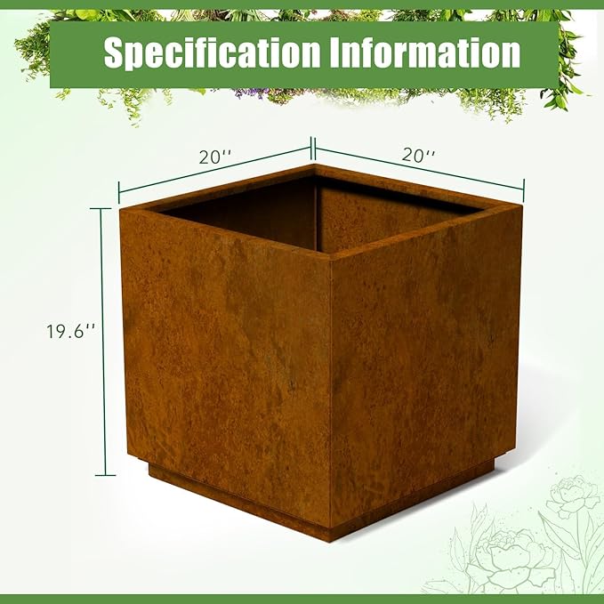 Decoroca Heavy-Duty Corten Steel Planter Box, Large Square Cube Outdoor Planter - Image 5