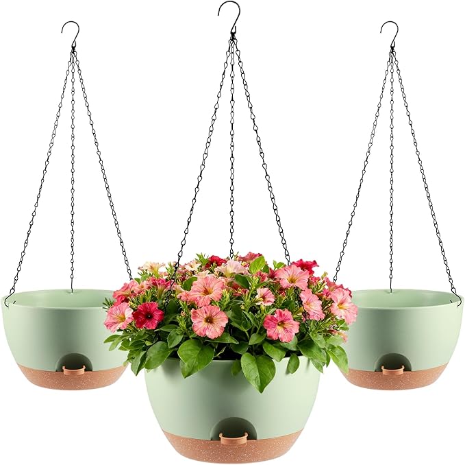 3-Piece Set of 10-Inch Hanging Planters by Unknown