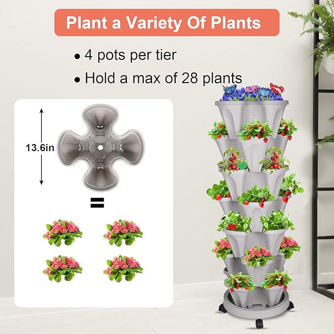 GameXcel Vertical Planter, 7 Tier Stackable Strawberry Planter - Image 3