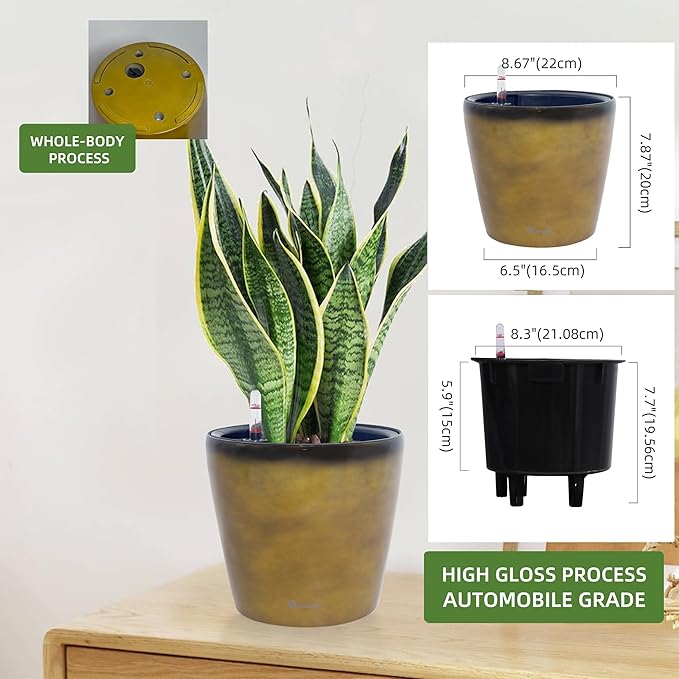 Dexceder 9x8 Inches Self Watering Planter Indoor Outdoor, Inner Pot Design - Image 3
