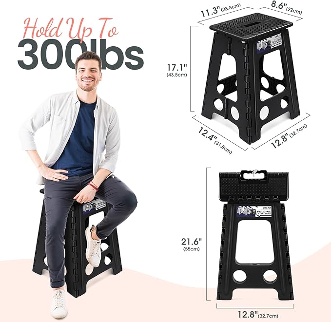 Delxo Folding Step Stool 17.5 Inch Non-Slip Foldable Stools - Image 3