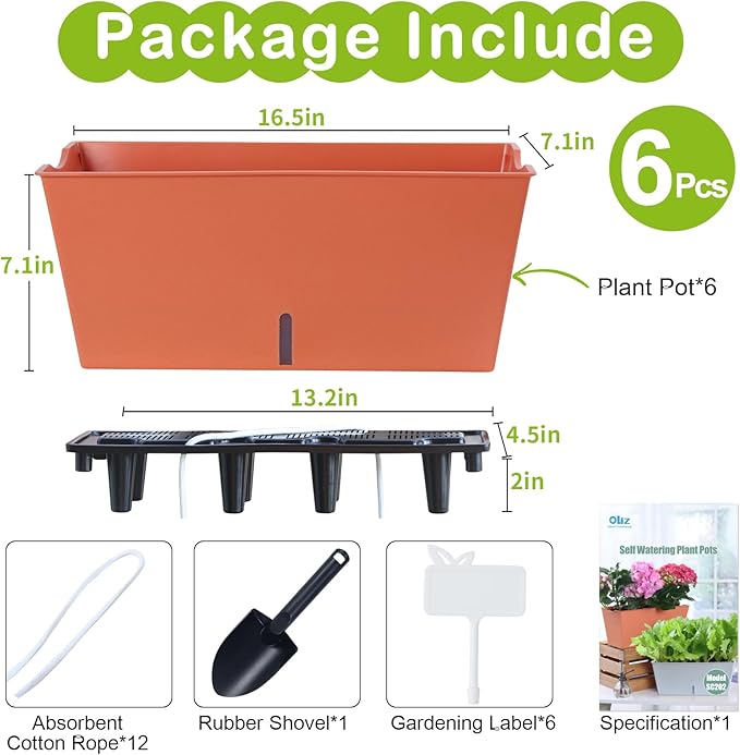 Window Box Planter 6 Pcs, 16.5 Inches Self Watering Rectangle Flower Plant Pots - Image 5