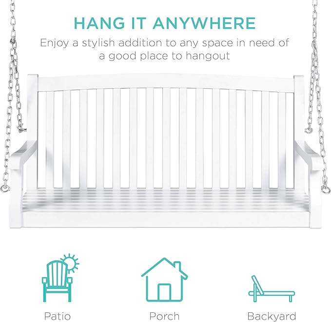Best Choice Products 48in Wood Porch Swing Outdoor Patio Hanging Bench Chair - Image 5