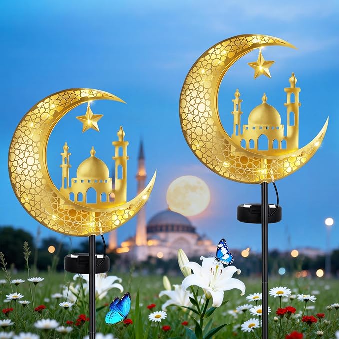 Lewondr 2Pcs Ramadan Solar Lights, Ramadan Decorations Outdoor, Metal Yard by Lewondr