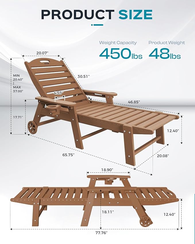 Ciokea Outdoor Lounge Chair Set of 4, All Weather Patio Chaise Lounge Chairs - Image 3