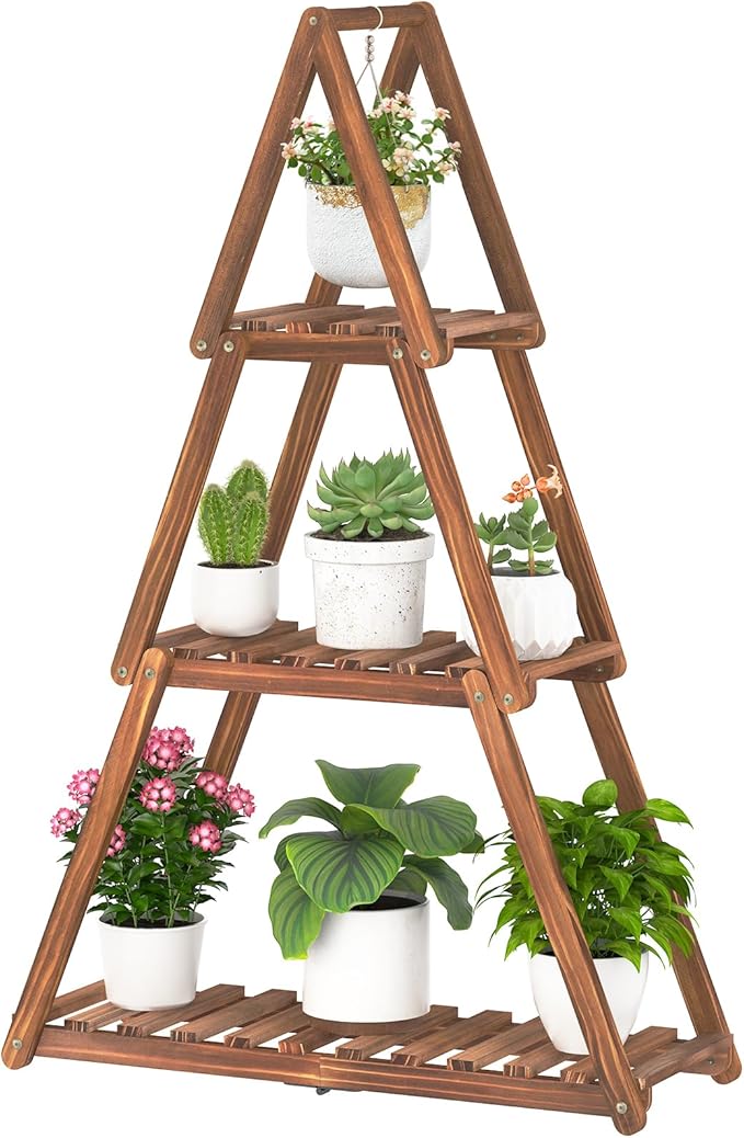 Wooden Plant Stand Indoor Outdoor, Christmas Tree Plant Shelf Indoor, 3 Tier by Jotboom