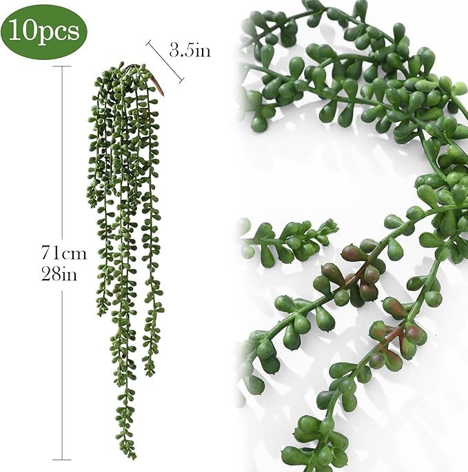 10 Pcs Artificial Succulents Hanging Plants, Fake String of Pearls Greenery - Image 3