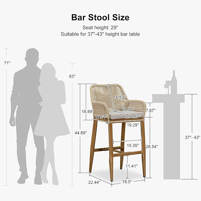 PURPLE LEAF Outdoor 29" Bar Stools Set of 2, Boho Patio Bar Height Chair - Image 3