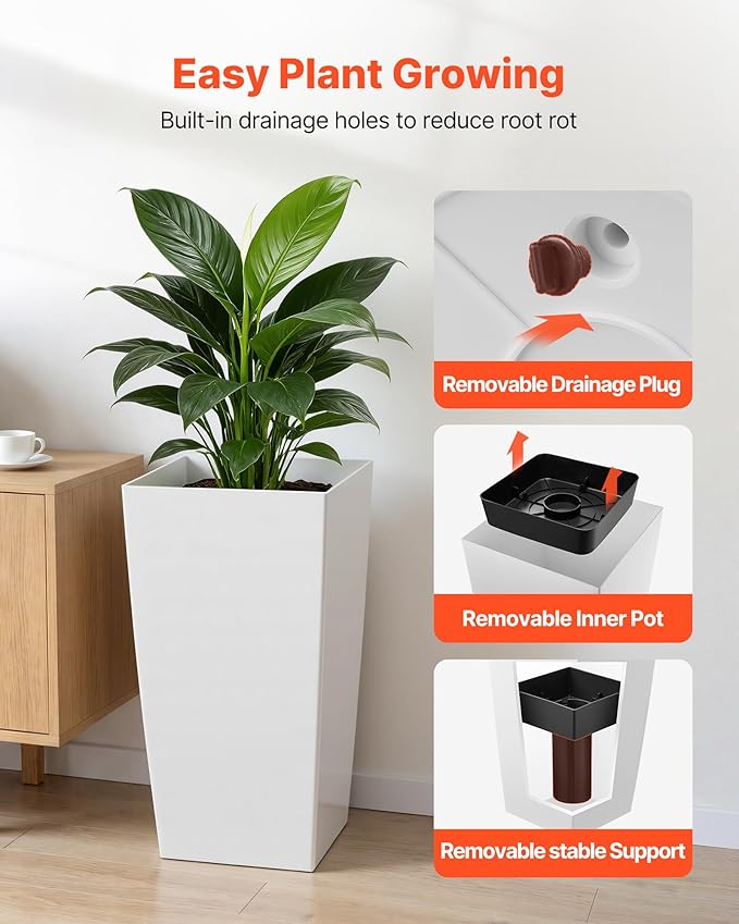 VEVOR 30 inch Tall Planters for Outdoor Plants Set of 2, Modern Large Planters - Image 5