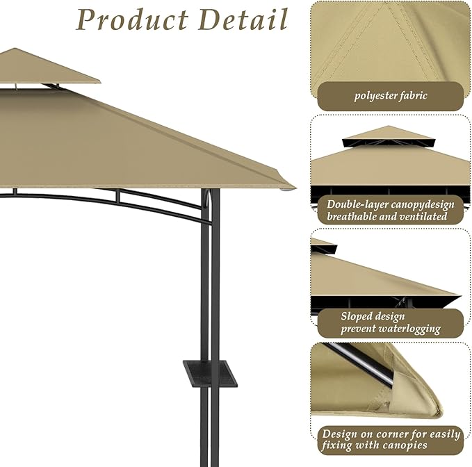 Grill Gazebo Replacement Top, 5 * 8 Outdoor BBQ Top Cover, Double Layer BBQ - Image 4