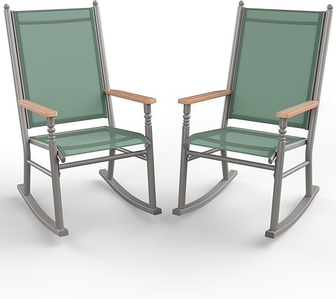 Shintenchi 2 Pcs Outdoor Rocking Chairs Set, Upgraded High Back Patio Rocking by Shintenchi