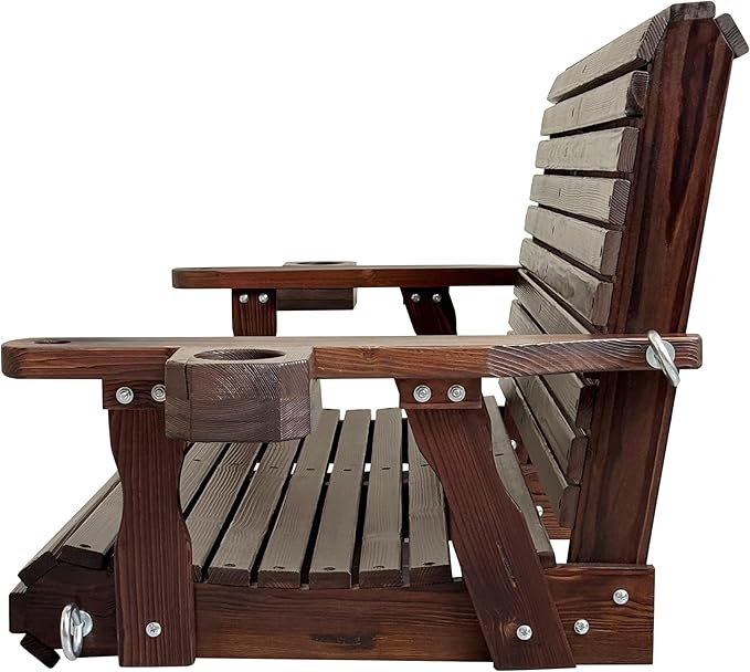 Wooden Porch Swing 2-Seater, High Backrest and Deep Seat, Bench Swing - Image 9