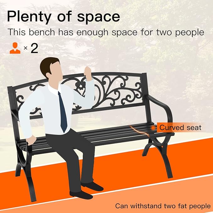 Patio Garden Bench 50 inch Outdoor Metal Loveseat Chairs - Image 5