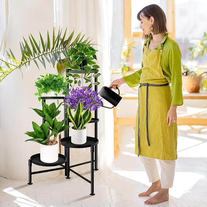 5 Tier Plant Stand Indoor, Metal Corner Plant Shelf Outdoor, Foldable Tall - Image 7